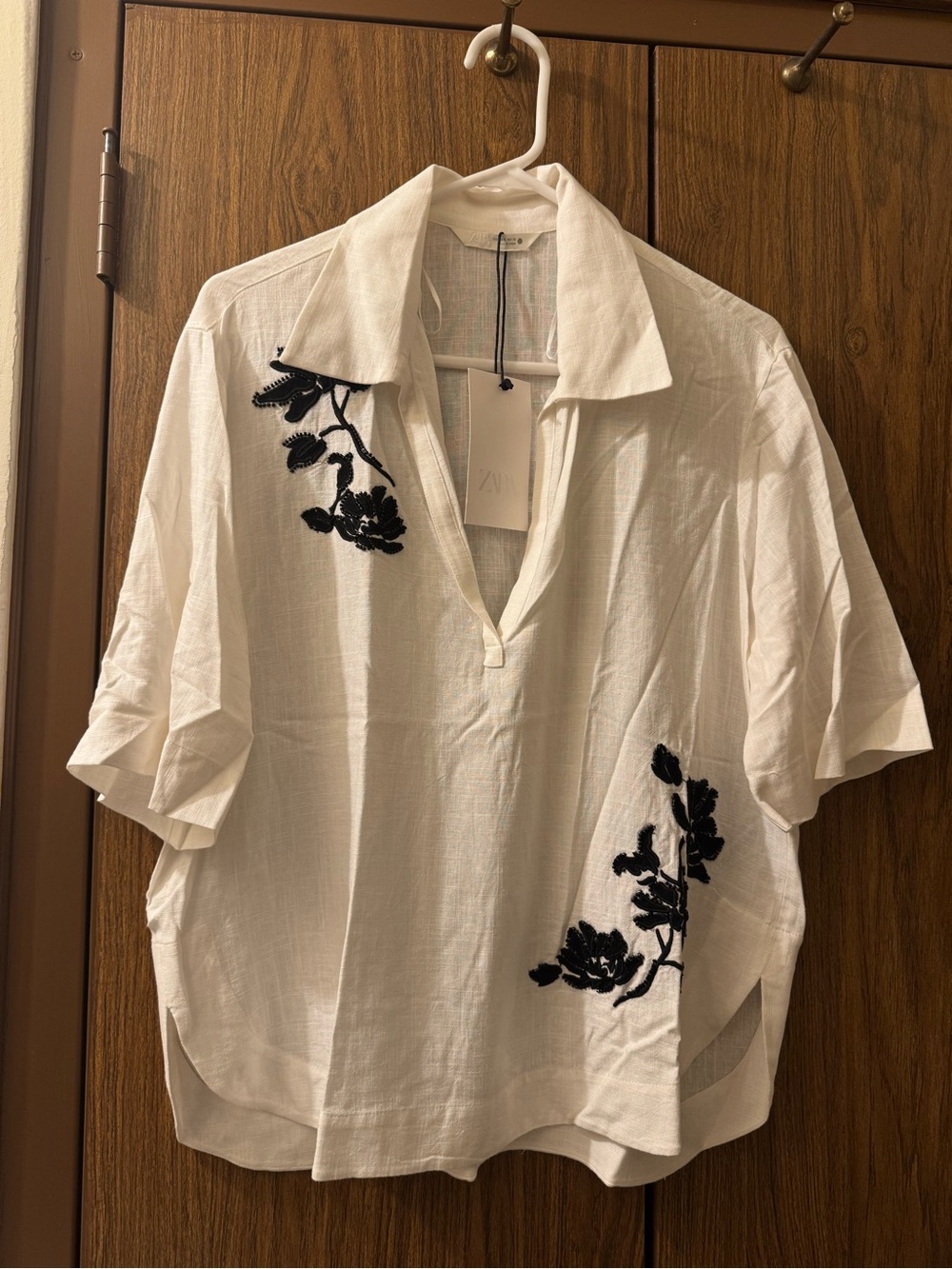 NWT Zara ZW Collection White Linen Embroidered Shirt Small 4786/139